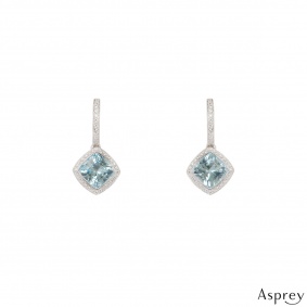 Asprey White Gold Diamond And Blue Topaz Earrings